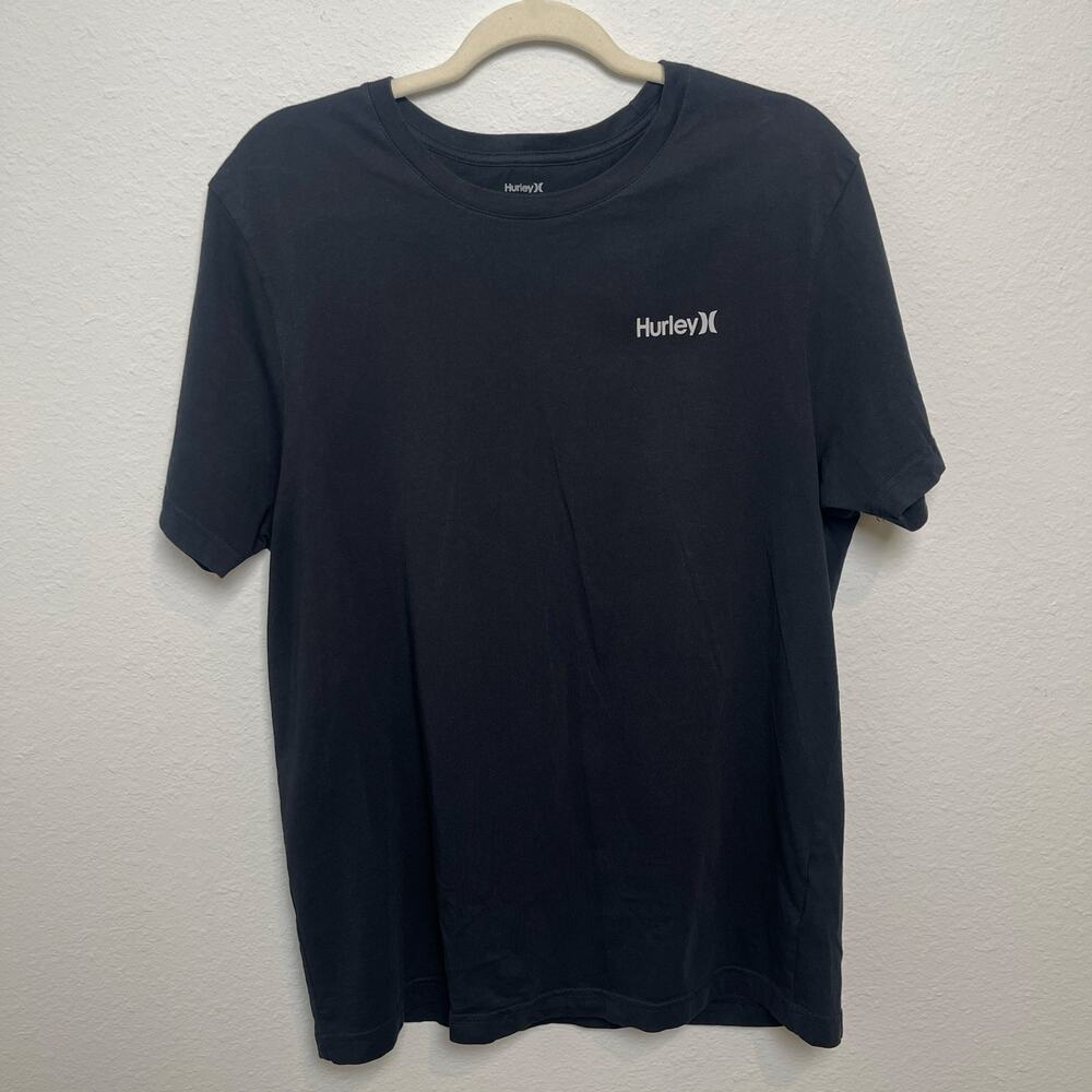Hurley Black Short Sleeve T-Shirt Mens Large Logo Tee Casual Cotton